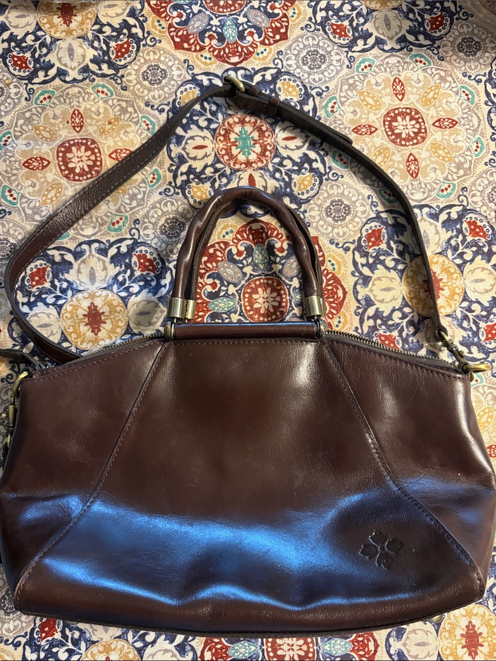 Patricia Nash Dark Brown Leather Satchel with Shoulder Strap